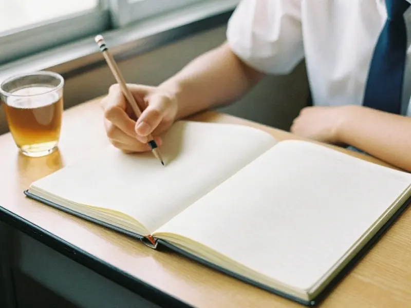 A hand writing in a notebook